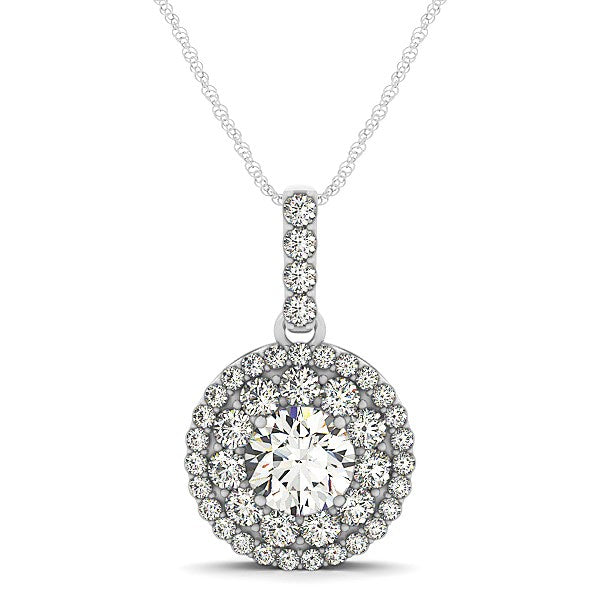14k White Gold Diamond Halo Round Shape Pendant (1 1/4 cttw) - 18" - Jewelry