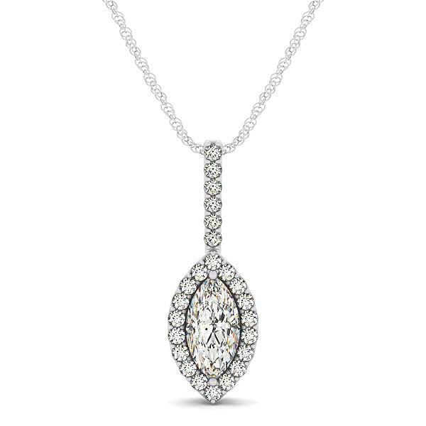 Marquis Shape Diamond Halo Pendant in 14k White Gold (2/3 cttw) - 18" - Jewelry