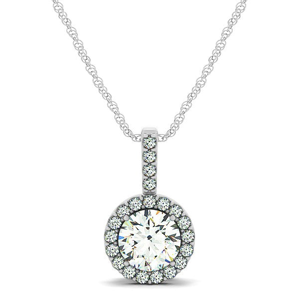 14k White Gold Diamond Halo Round Style Pendant (5/8 cttw) - 18" - Jewelry