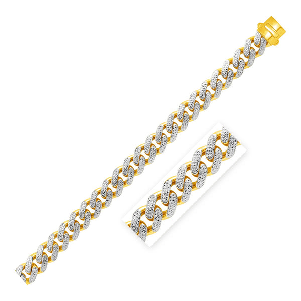 14k Two Tone Gold 8 1/2 inch Wide Curb Chain Bracelet with White Pave - 8.5" - Apparel & Accessories
