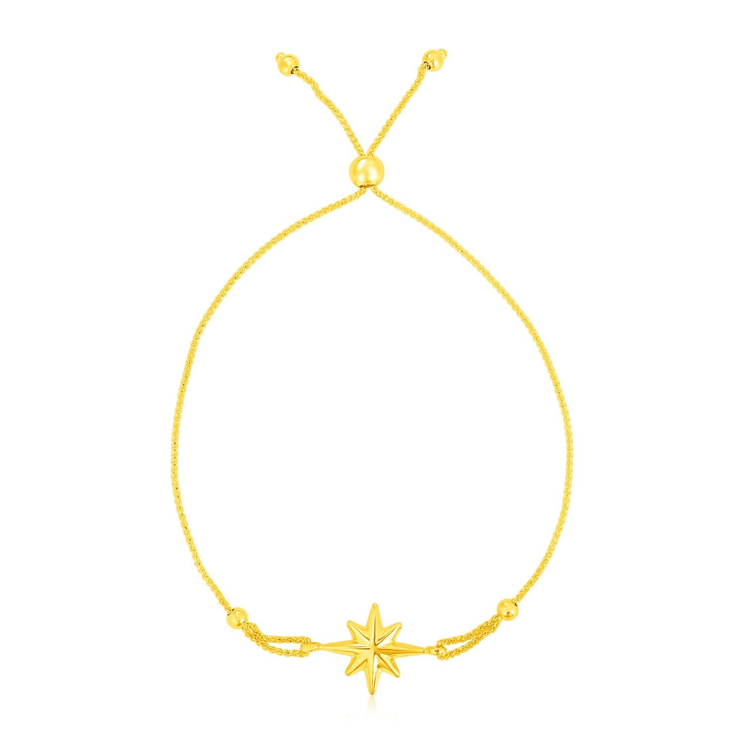 14k Yellow Gold Adjustable Bracelet with Star - 9.25" - Apparel & Accessories