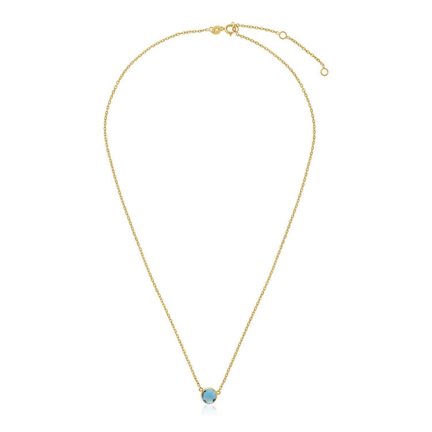 14k Yellow Gold 17 inch Necklace with Round Blue Topaz - 17" - Apparel & Accessories