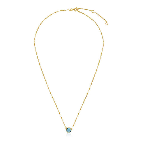 14k Yellow Gold 17 inch Necklace with Round Blue Topaz - 17" - Apparel & Accessories