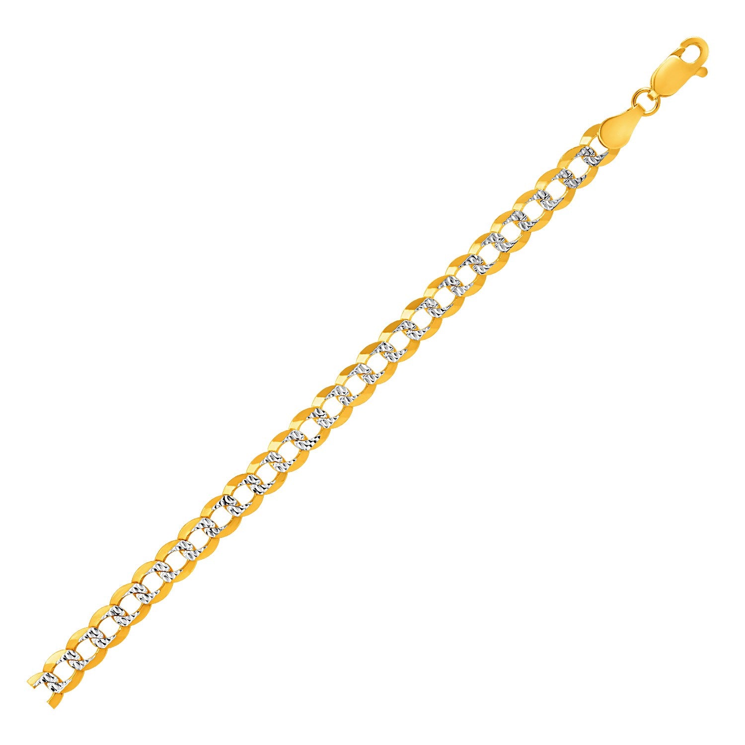 5.7mm 14k Two Tone Gold Pave Curb Bracelet 8.5"