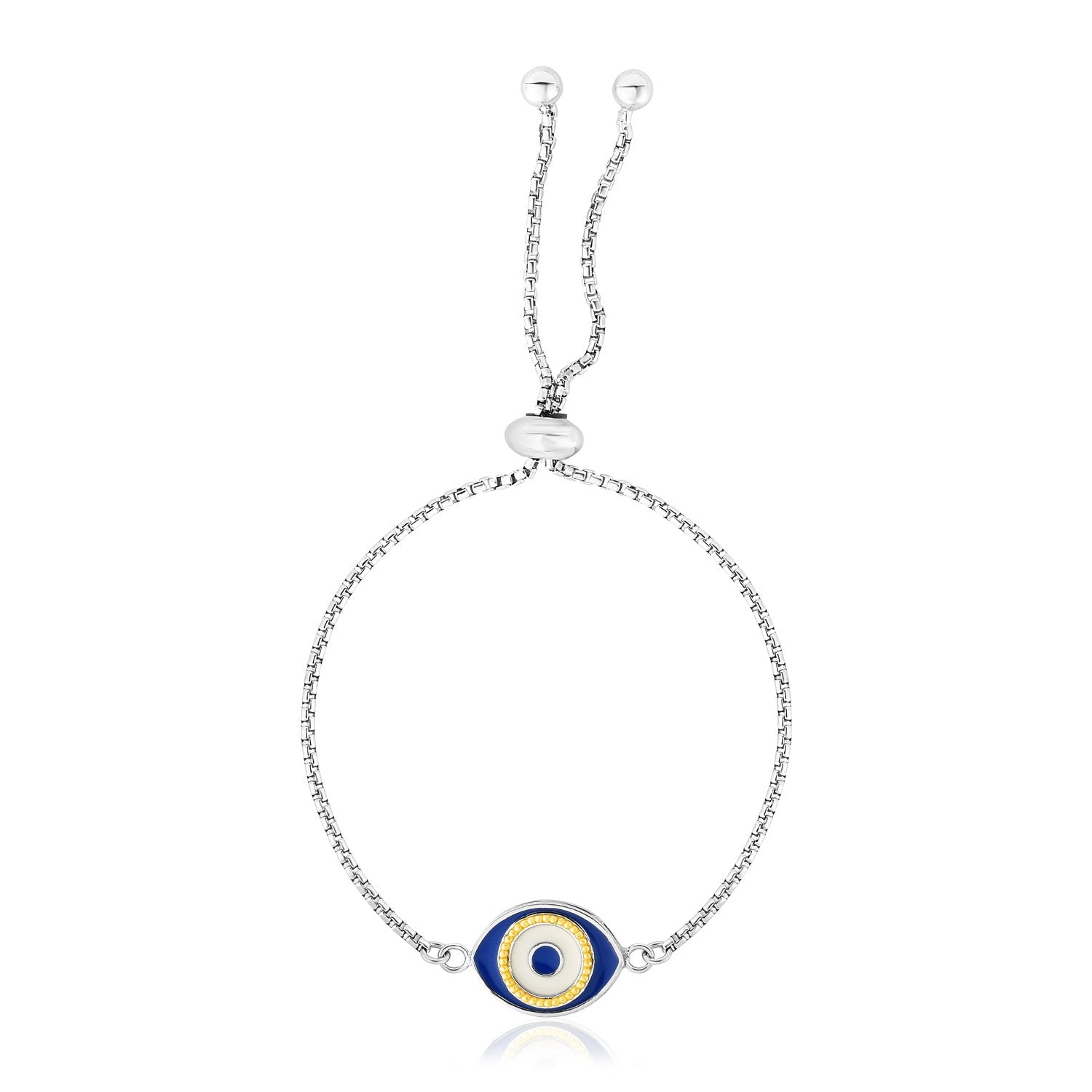 Sterling Silver Adjustable Two Toned Enameled Evil Eye Friendship Bracelet - 9.25" - Apparel & Accessories