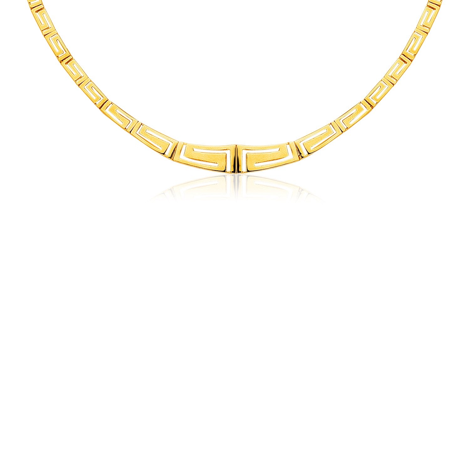 14K Yellow Gold Necklace with Graduated Greek Meander Motif Links - 17" - Apparel & Accessories