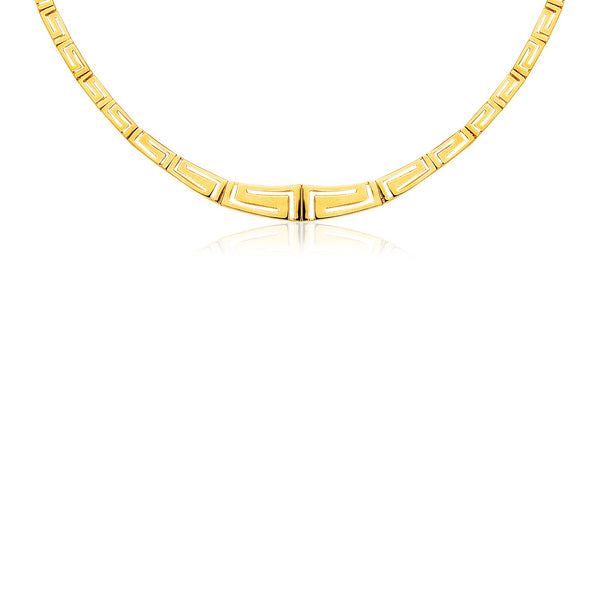 14K Yellow Gold Necklace with Graduated Greek Meander Motif Links - 17" - Apparel & Accessories
