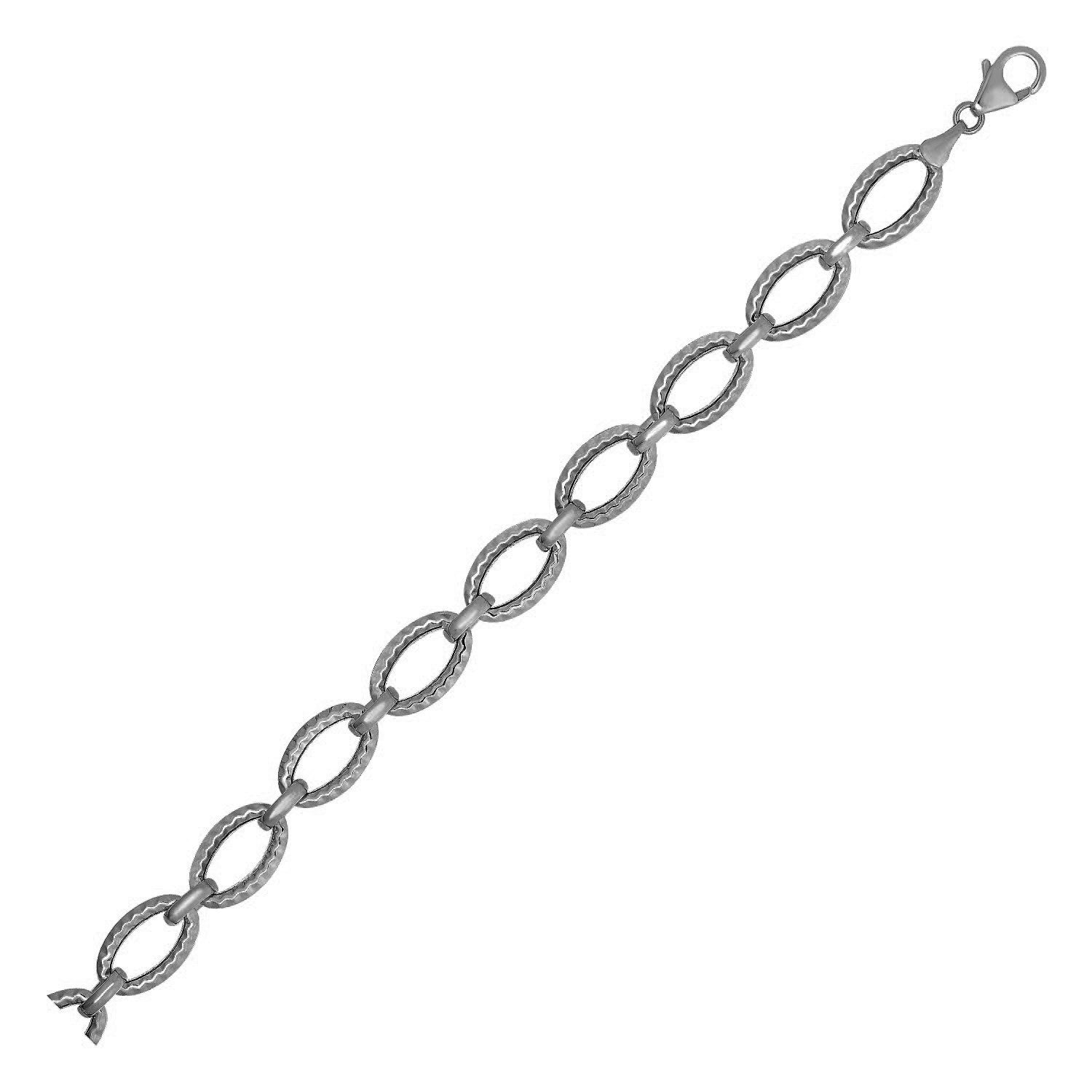 Textured Oval Link Bracelet in 14k White Gold - 7.25" - Apparel & Accessories