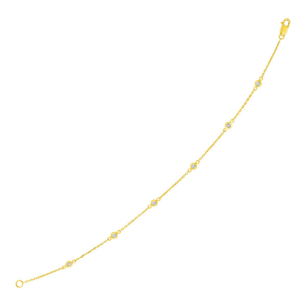 14k Yellow Gold 7 inch Bracelet with Diamond Stations - 7" - Apparel & Accessories