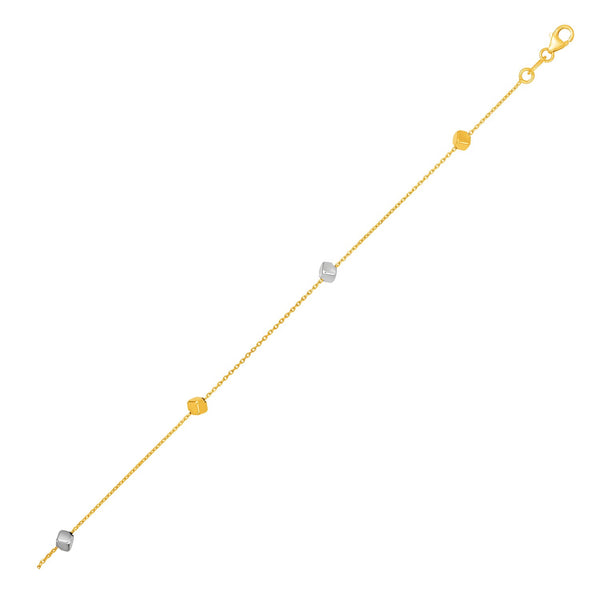 14k Two Tone Gold Bracelet with Polished Cubes - 7.5" - Apparel & Accessories
