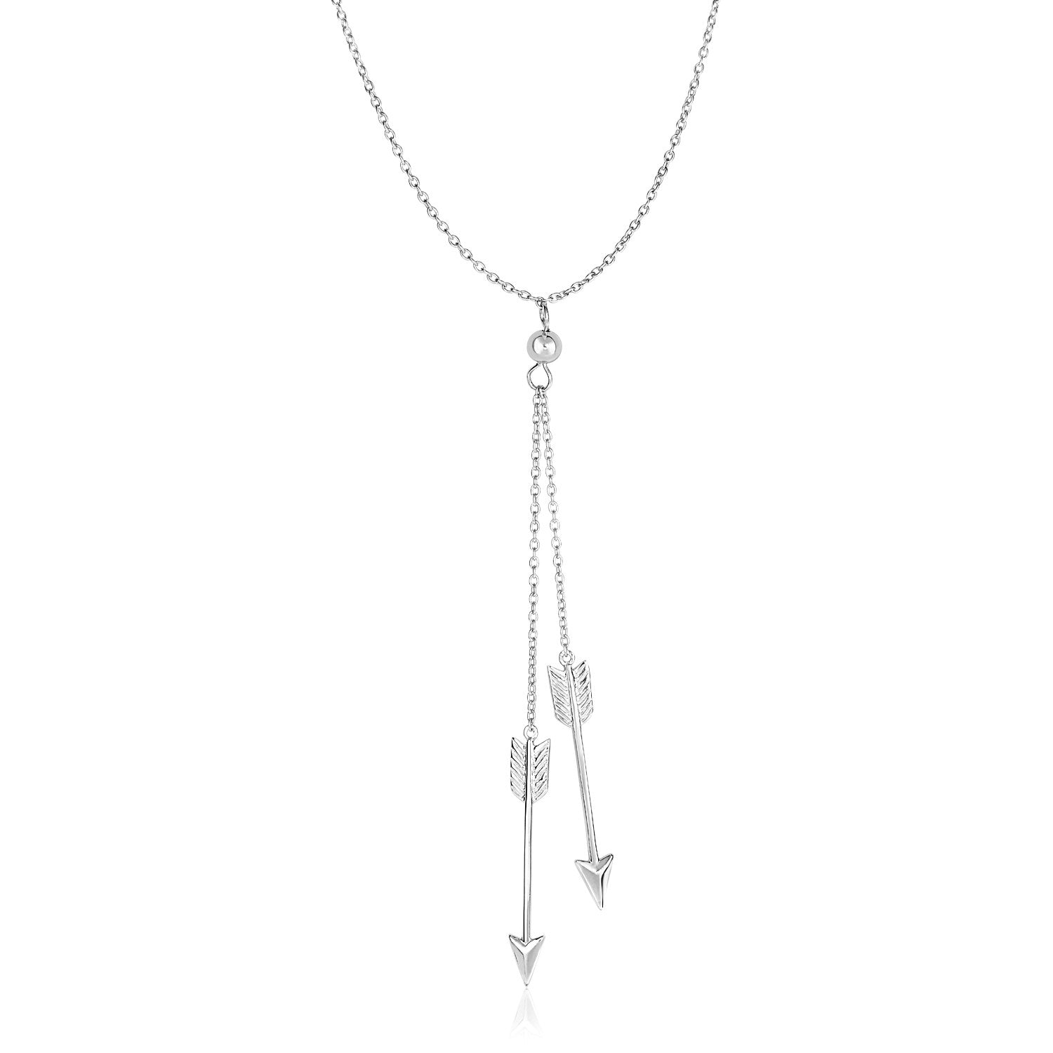 Sterling Silver 18 inch Lariat Necklace with Two Arrows - 18" - Apparel & Accessories
