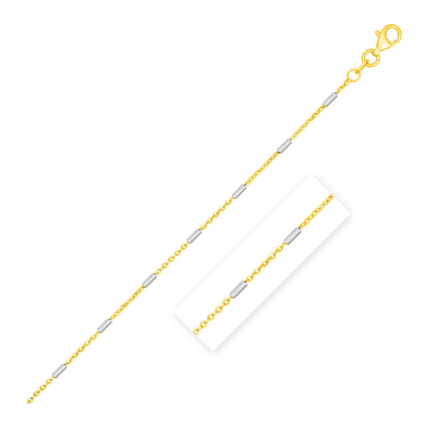 Bar Links Pendant Chain in 14k Two Tone Gold (1.4mm) - 16" - Jewelry