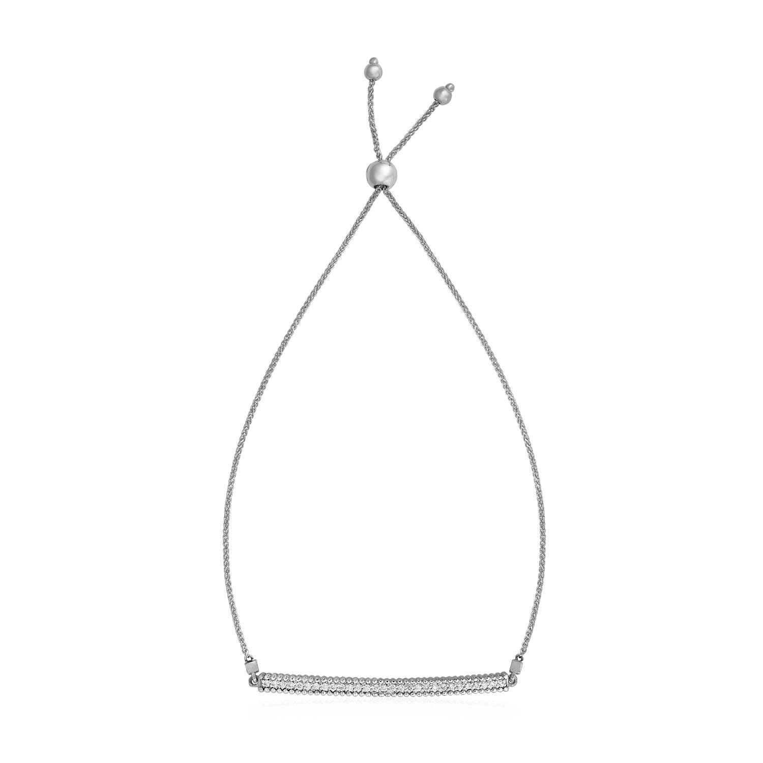 14k White Gold Adjustable Bracelet with Textured Bar - 9.25" - Apparel & Accessories