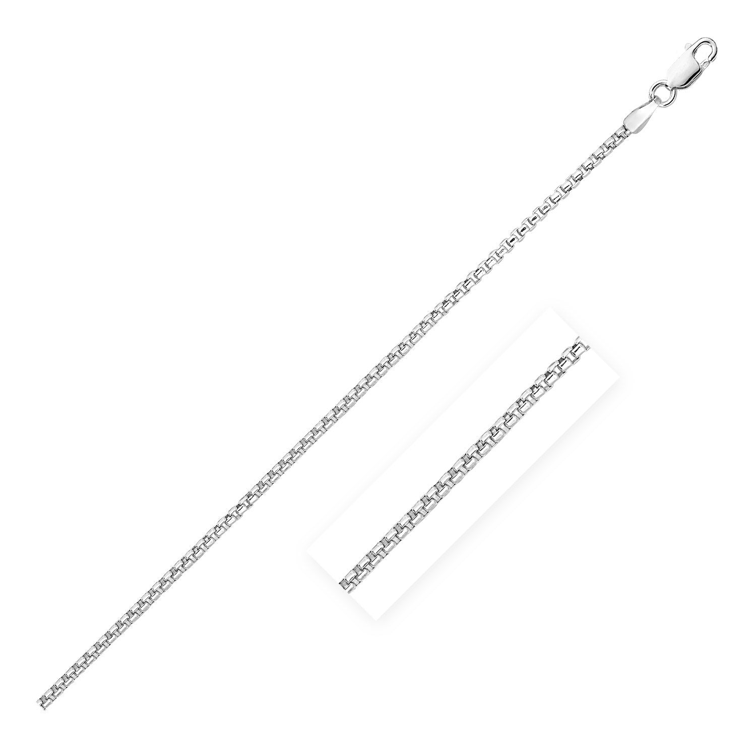 Sterling Silver Rhodium Plated Round Box Chain 1.3mm 18"
