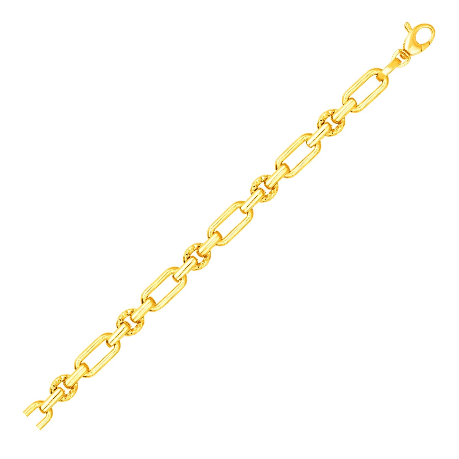 14k Yellow Gold Polished and Textured Link Bracelet - 7.5" - Apparel & Accessories