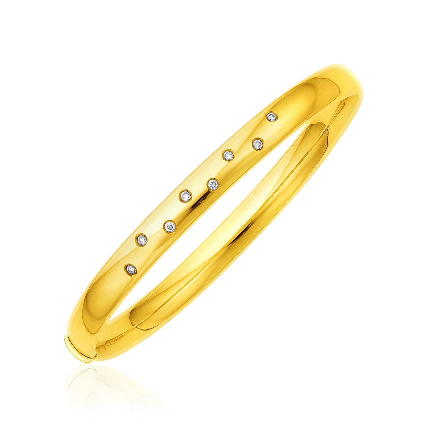14k Yellow Gold Rounded Bangle with Diamonds - 7.25" - Apparel & Accessories