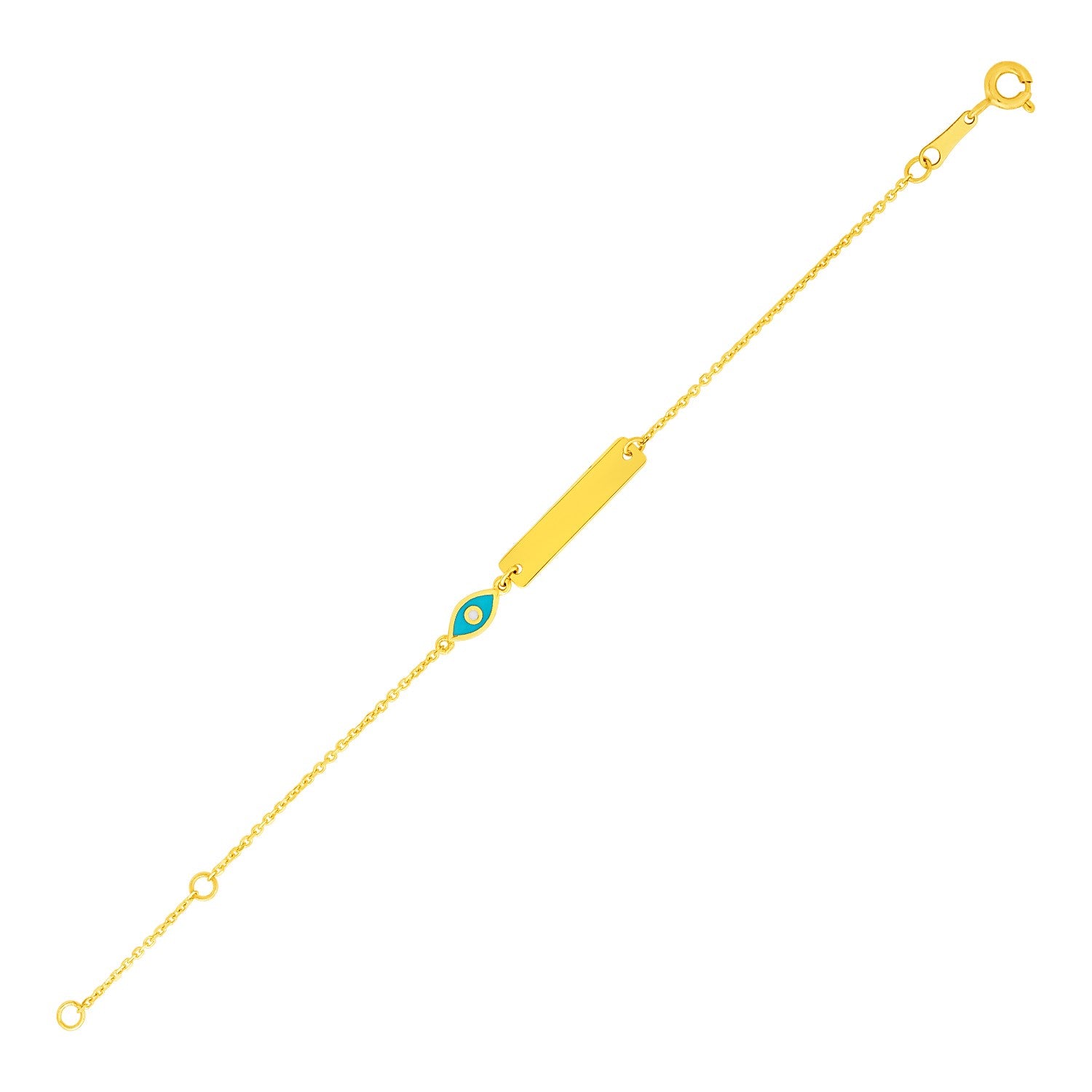 14k Yellow Gold 5 1/2 inch Childrens ID Bracelet with Enameled Eye - 5.5" - Apparel & Accessories