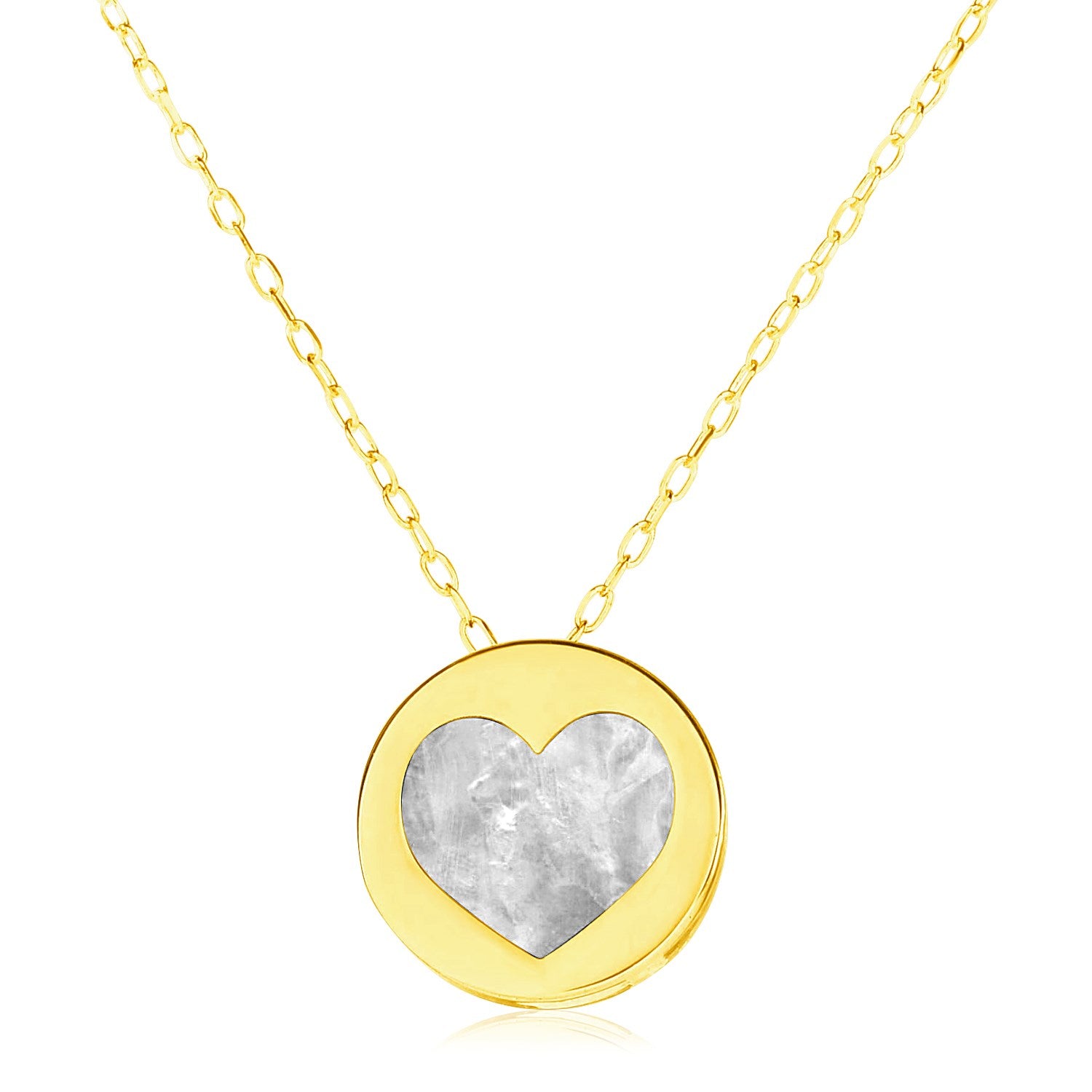 14k Yellow Gold Necklace with Heart in Mother of Pearl - 16" - Jewelry