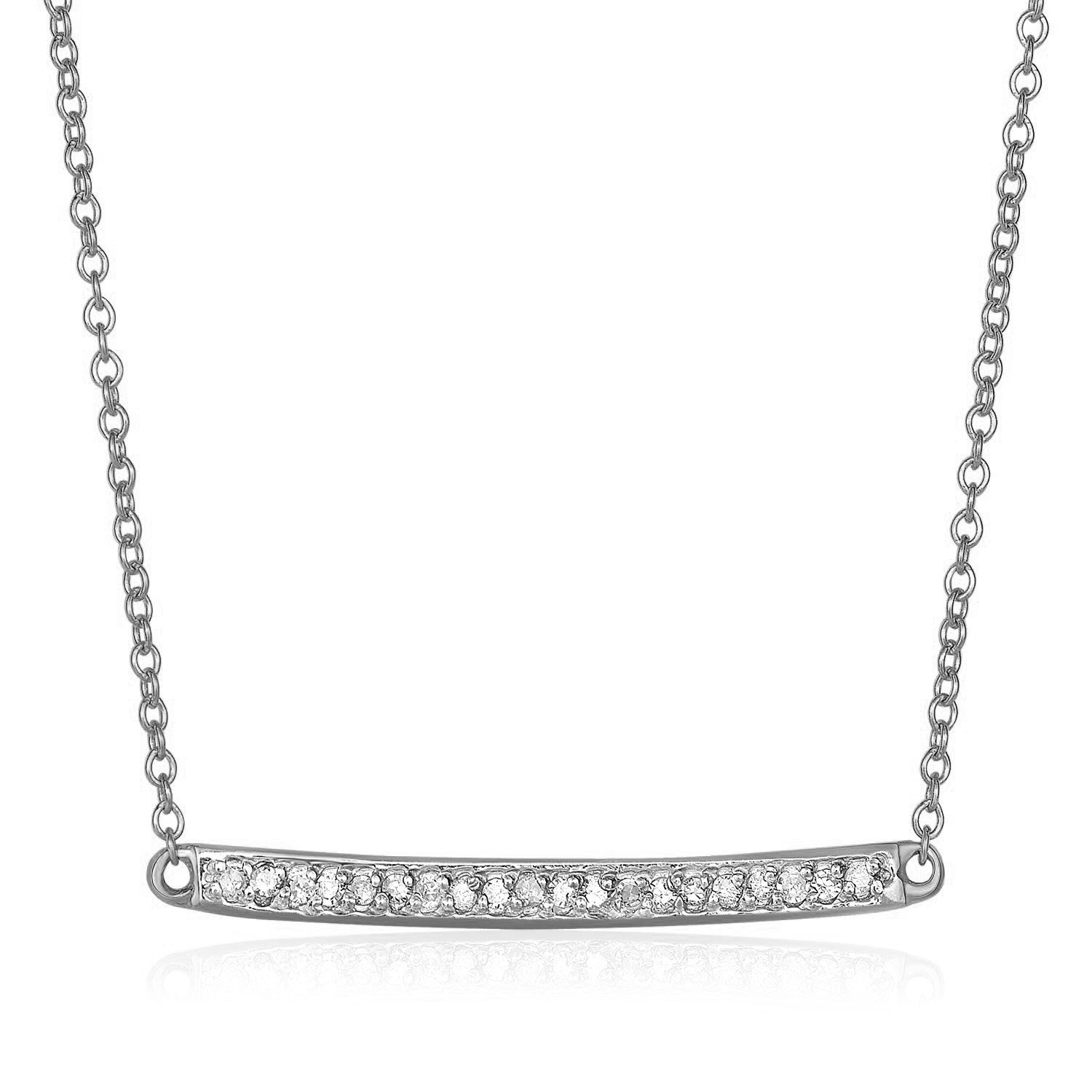 14k White Gold Necklace with Gold and Diamond Bar (1/10 cttw) - 18" - Apparel & Accessories