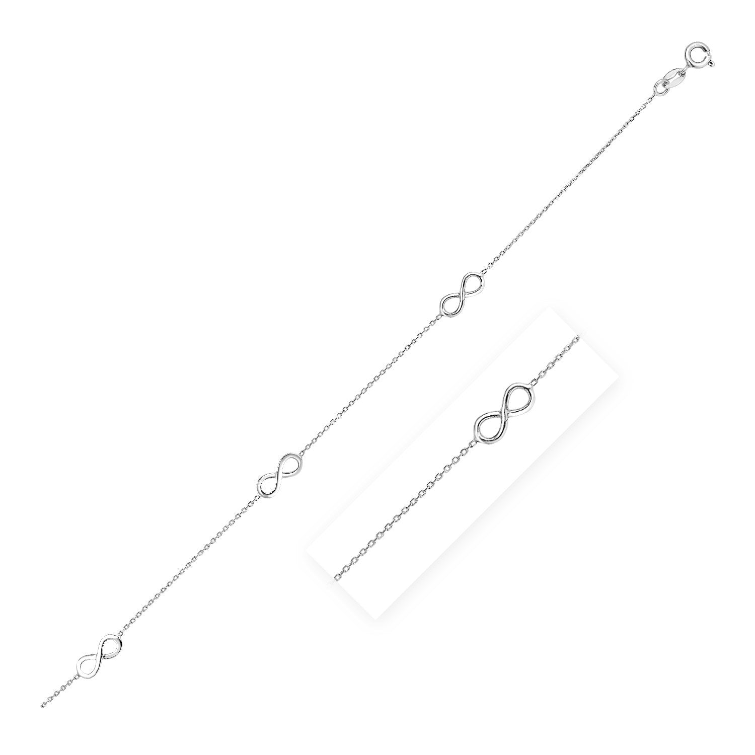 Sterling Silver Anklet with Infinity Symbols 10"