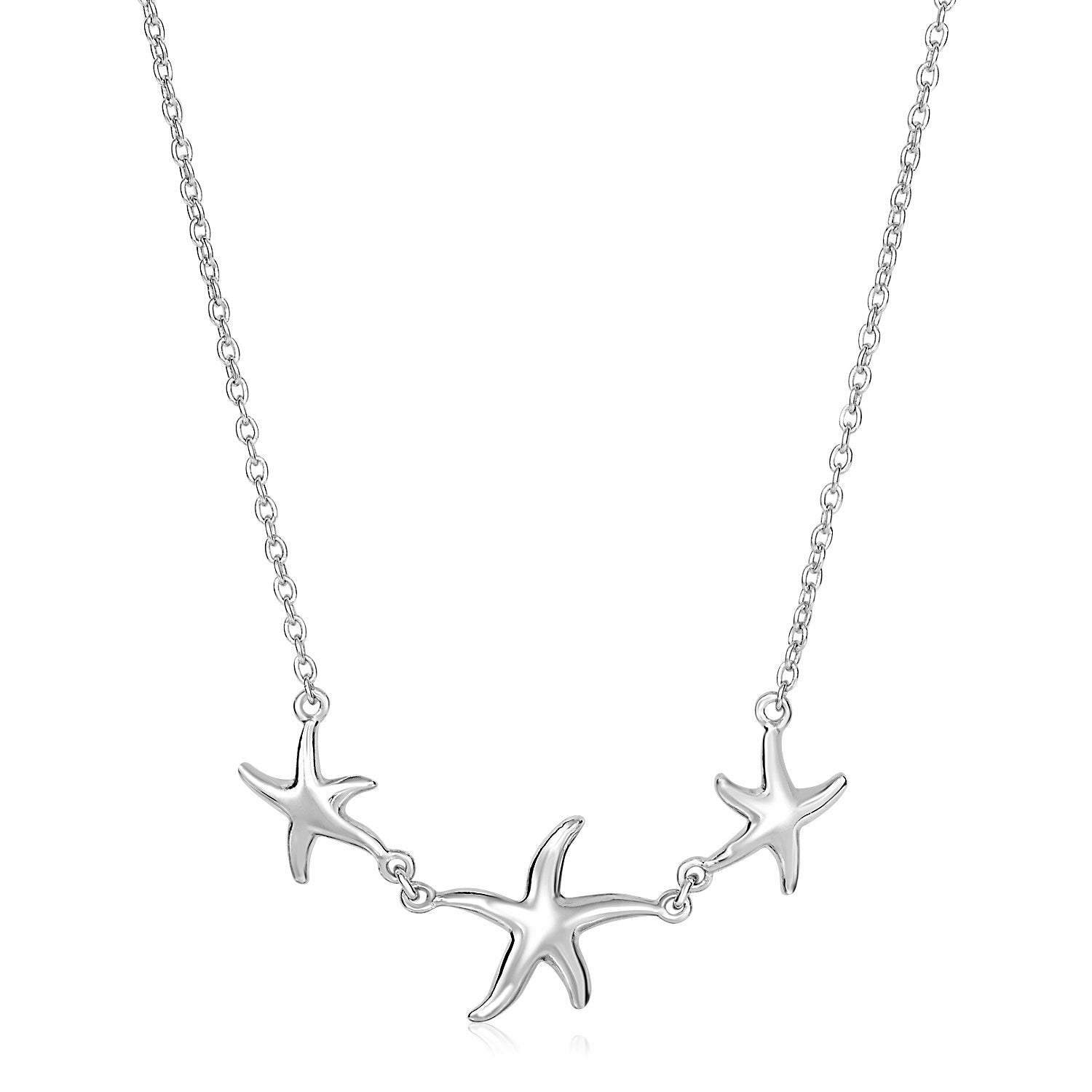 Sterling Silver Necklace with Three Starfish - 18" - Apparel & Accessories