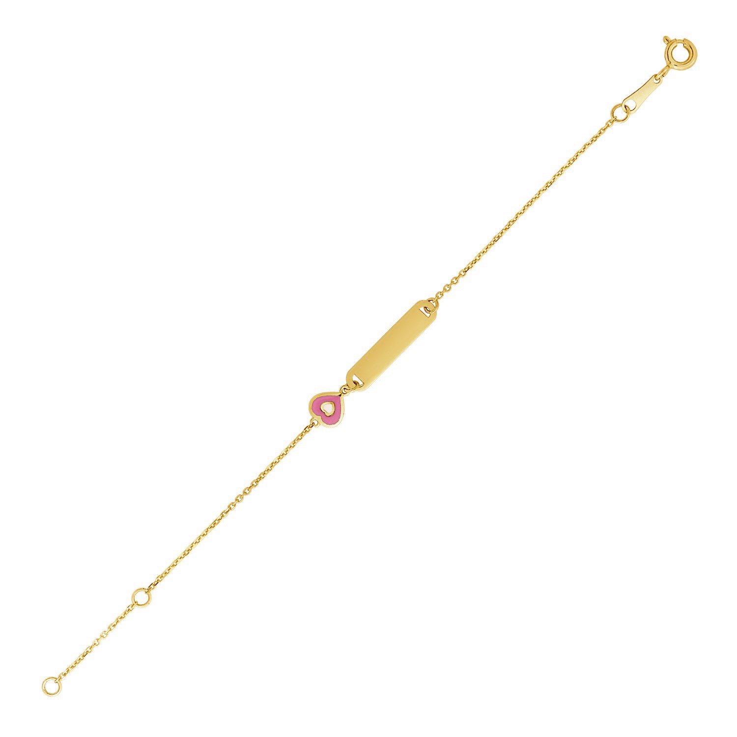 14k Yellow Gold 5 1/2 inch Childrens ID Bracelet with Enameled Heart - 5.5" - Apparel & Accessories