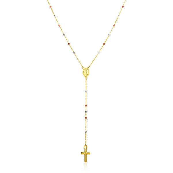 14k Tri Color Gold Lariat Rosary Necklace - 26" - Apparel & Accessories