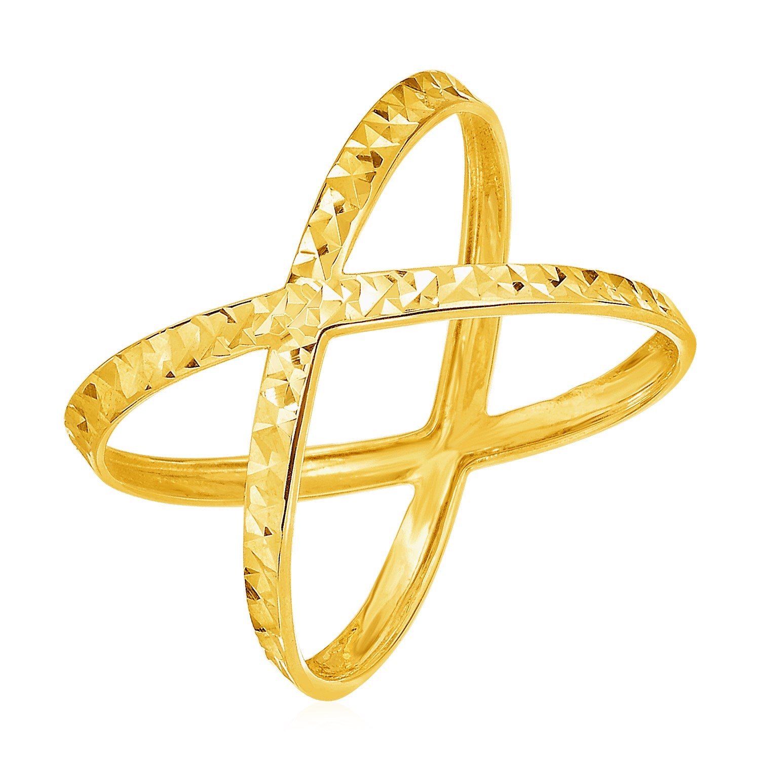 14k Yellow Gold Textured X Profile Ring - 7 - Apparel & Accessories