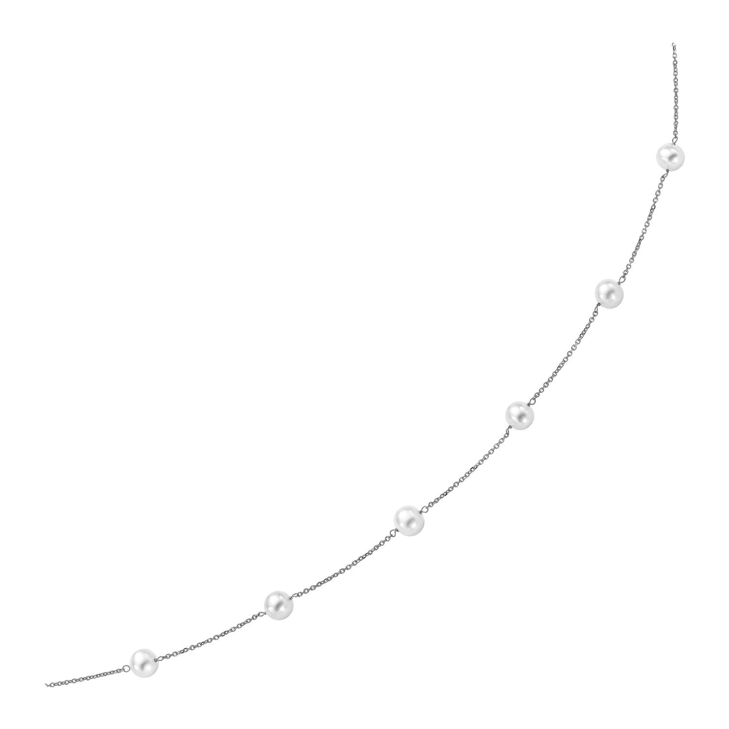 14k White Gold Necklace with White Pearls - 16" - Apparel & Accessories
