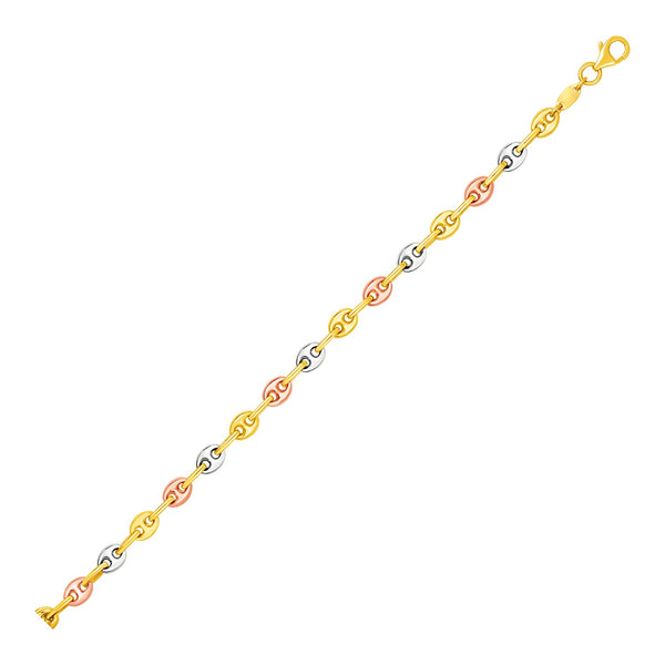 14k Tri Color Gold Mariner Link Bracelet - 7.25" - Apparel & Accessories
