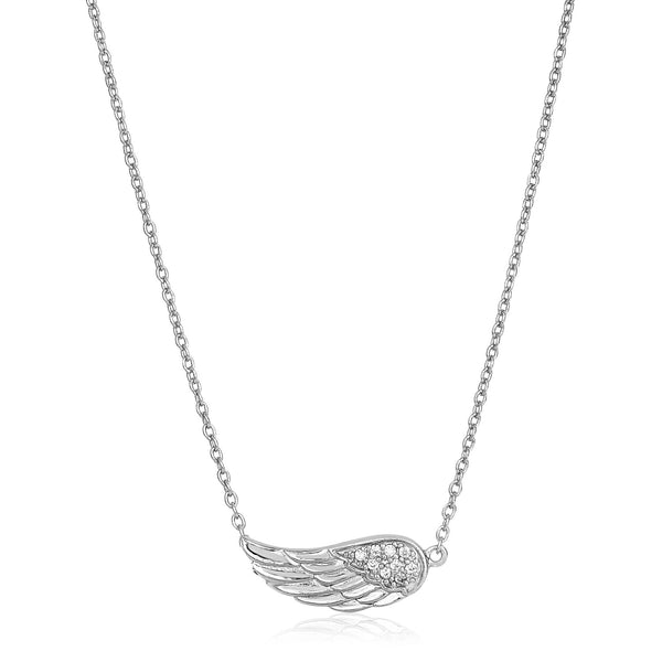 Sterling Silver Textured Angel Wing Necklace - 18" - Apparel & Accessories