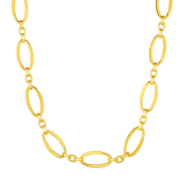 14k Yellow Gold Necklace with Polished Oval Links - 18" - Apparel & Accessories
