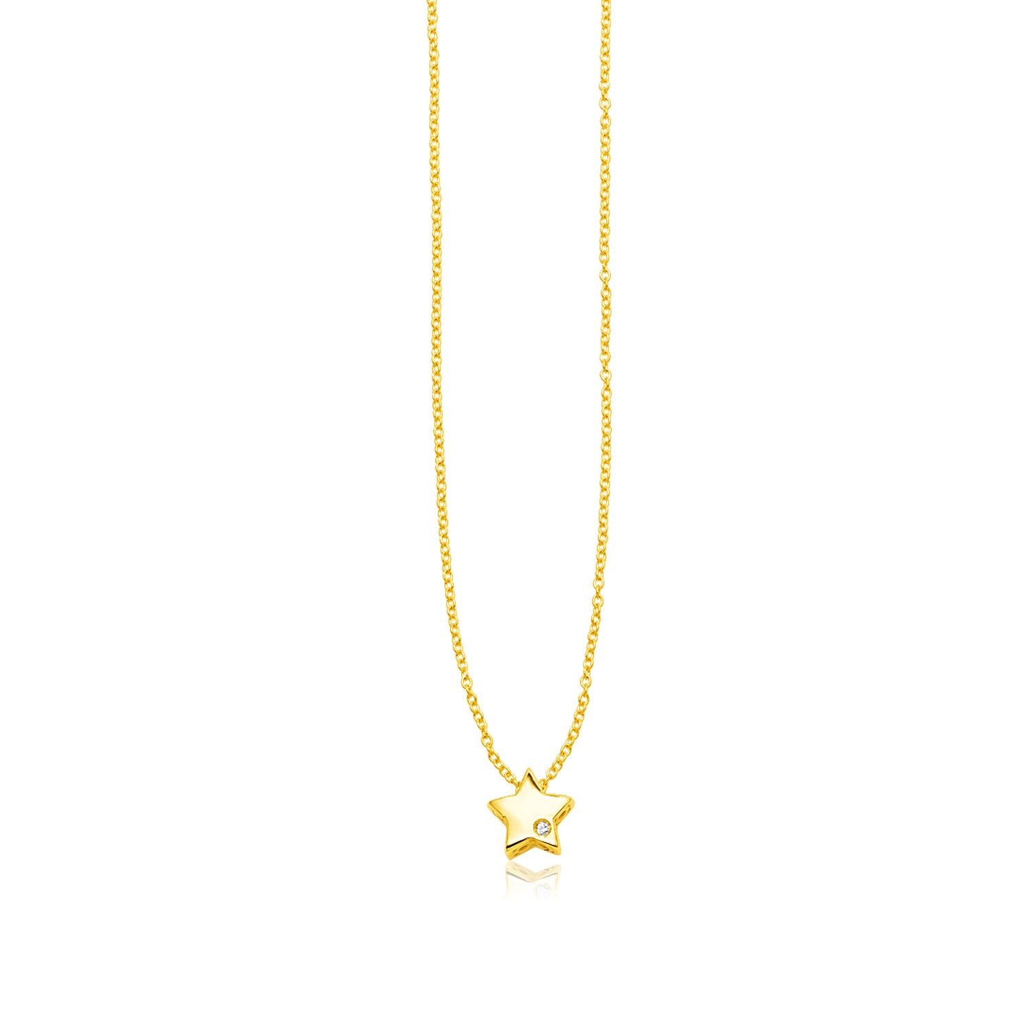14k Yellow Gold Polished Star Necklace with Diamond 18"