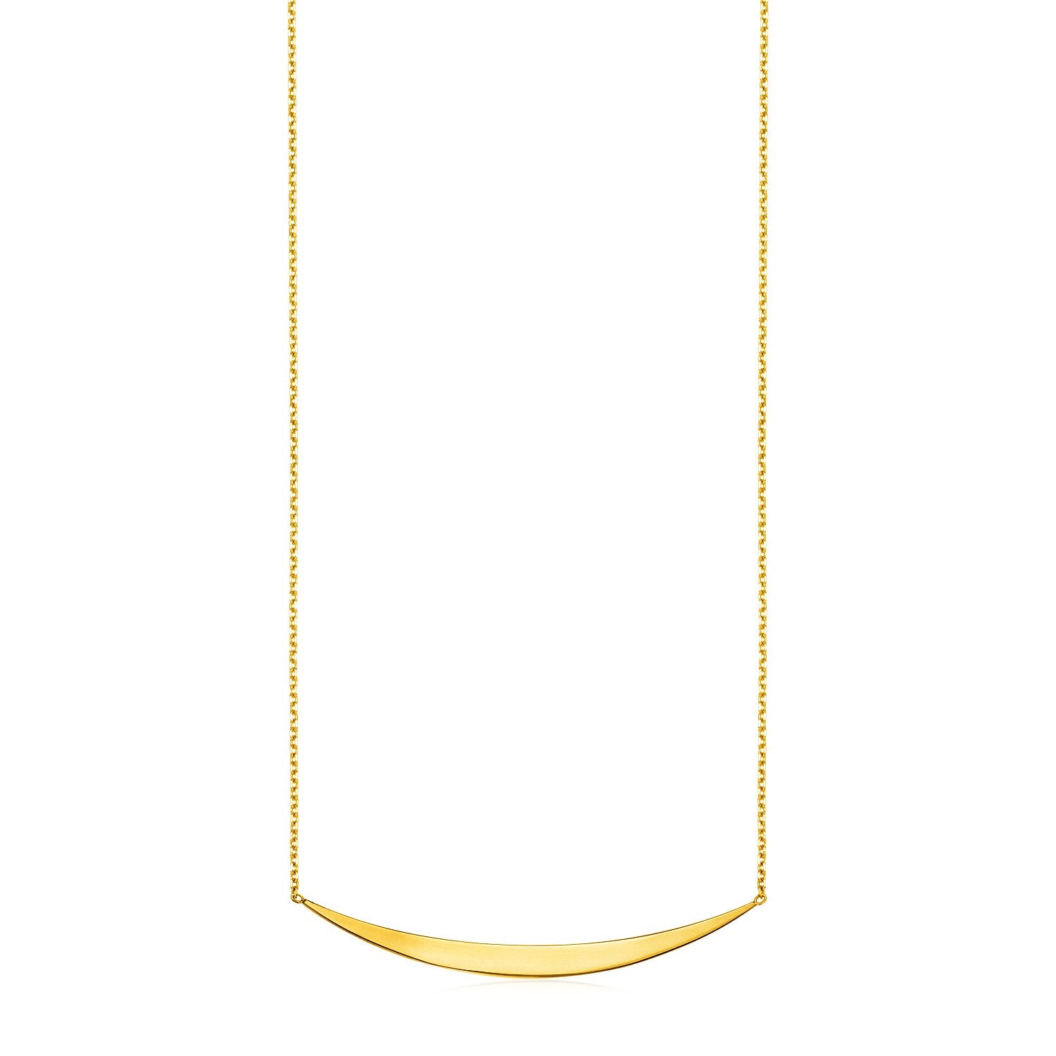 14k Yellow Gold Necklace with Polished Curved Bar Pendant 18"