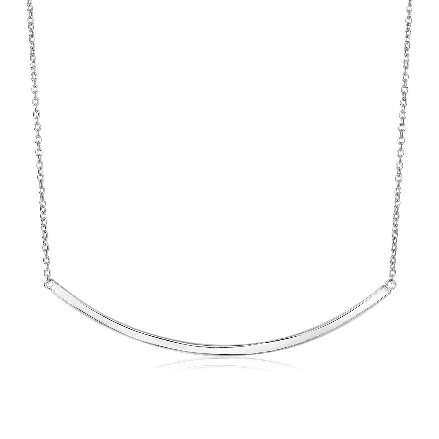 Sterling Silver Polished Curved Bar Necklace 18"