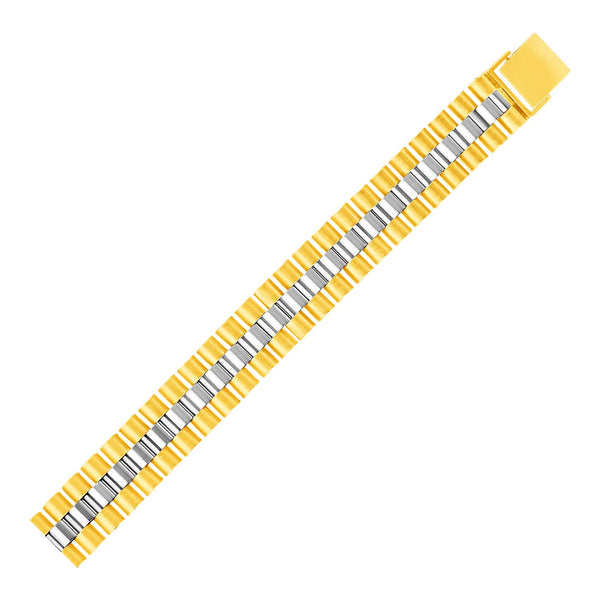 14k Two Tone Gold Mens Panther Link Bracelet - 8.5" - Apparel & Accessories