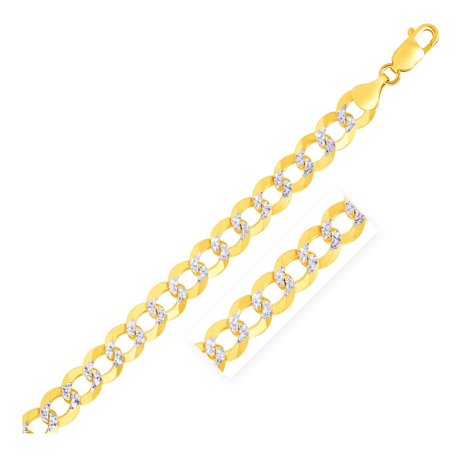 10 mm 14k Two Tone Gold Pave Curb Bracelet 8.5"