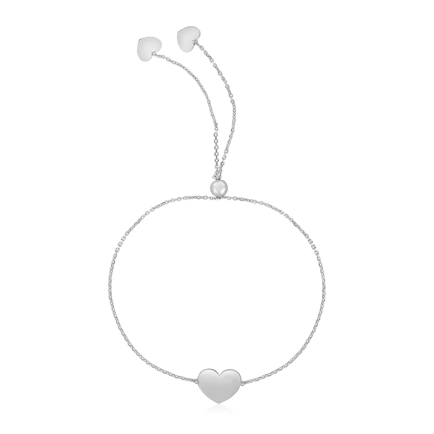 14k White Gold Adjustable Heart Bracelet - 9.25" - Jewelry