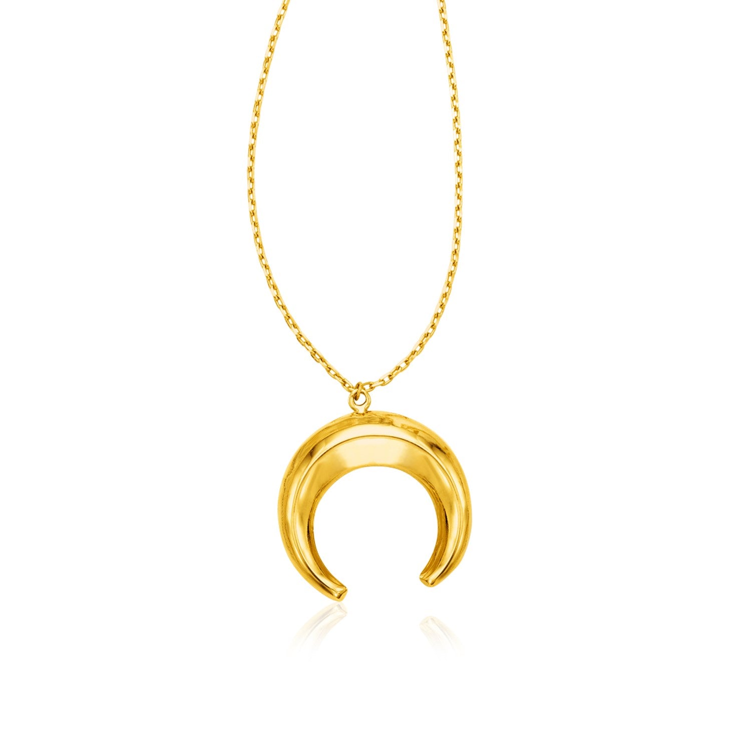 14k Yellow Gold 17 inch Necklace with Domed Moon Motif Pendant - 17" - Apparel & Accessories
