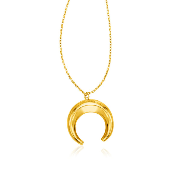14k Yellow Gold 17 inch Necklace with Domed Moon Motif Pendant - 17" - Apparel & Accessories