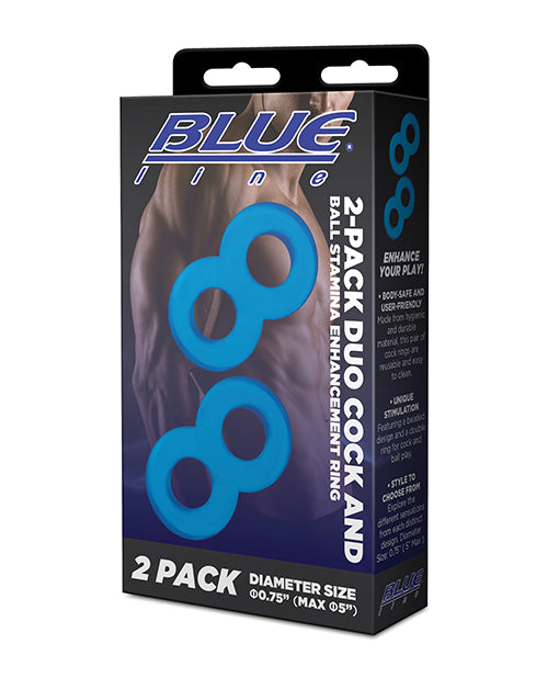 Blue Line C & B Dual Cock & Ball Stamina Enhancement Ring - Jelly Blue Pack Of 2 - GreatEagleInc
