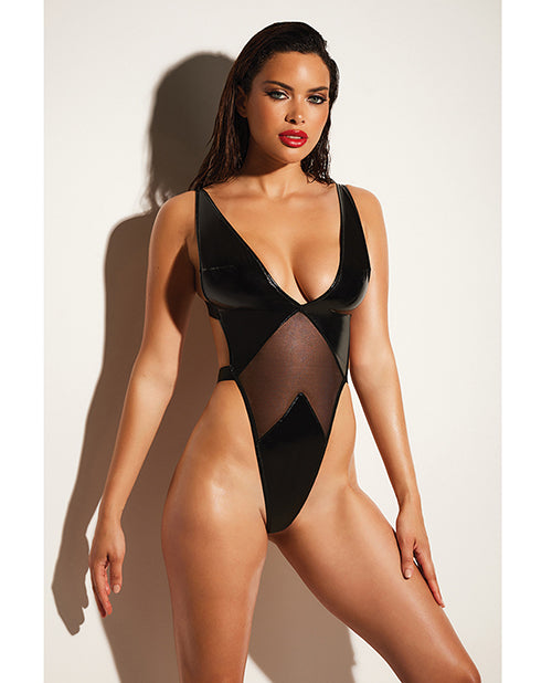 Fetish Limitless Soft Cup High Leg Vinyl & Mesh Teddy Black 1x/2x Default Title