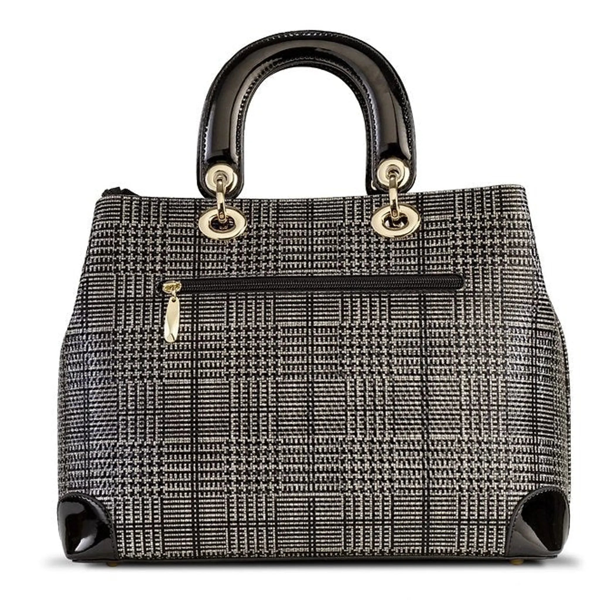 Galina Tweed Leather Sparkling Black and Silver Print (Large) Handbag Bravo Fashion