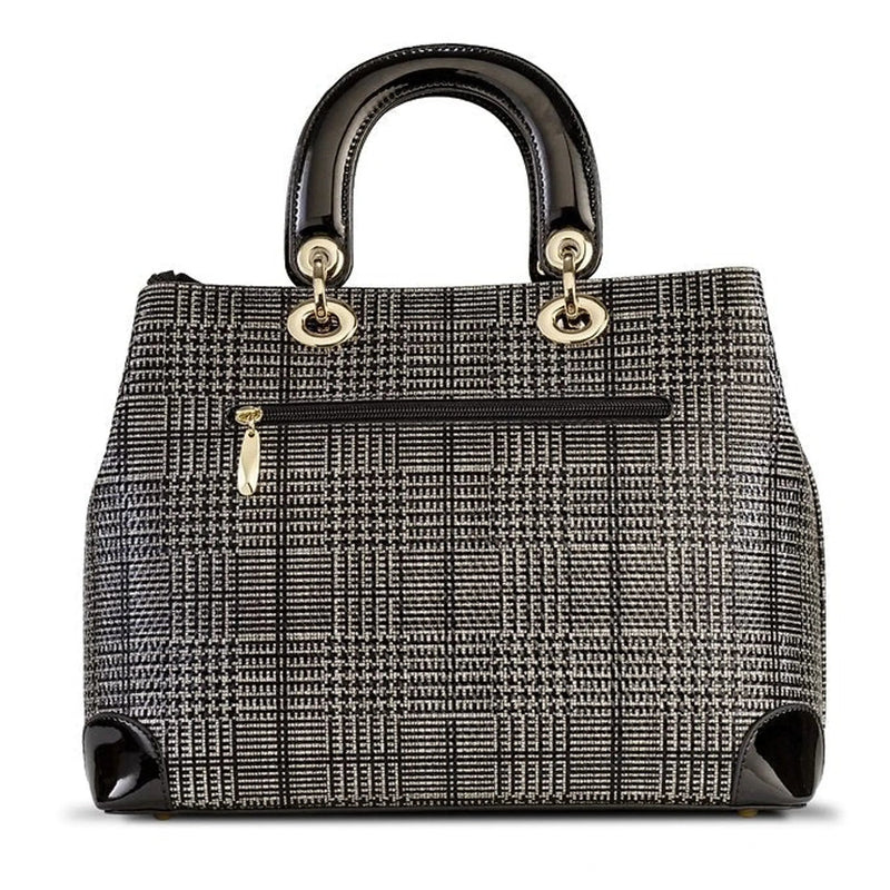 Galina Tweed Leather Sparkling Black and Silver Print (Large) Handbag Bravo Fashion