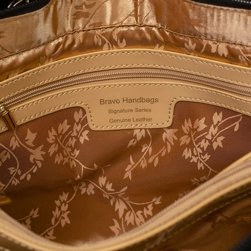 Galina Tweed Leather Sparkling Black and Silver Print (Large) Handbag Bravo Fashion