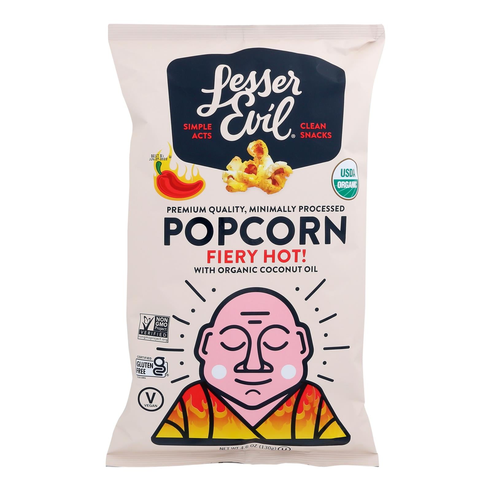 Lesser Evil - Popcorn Fiery Hot - Case Of 12-4.6 Oz - GreatEagleInc