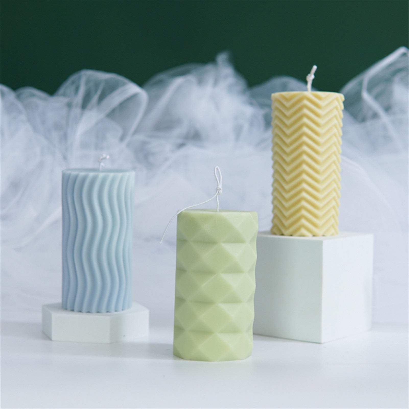 Cylindrical Candle Molds Water Cube Horizontal Fold Vertical Ripple Styles Silicone Mold DIY Aromatherapy Candle Making Mould