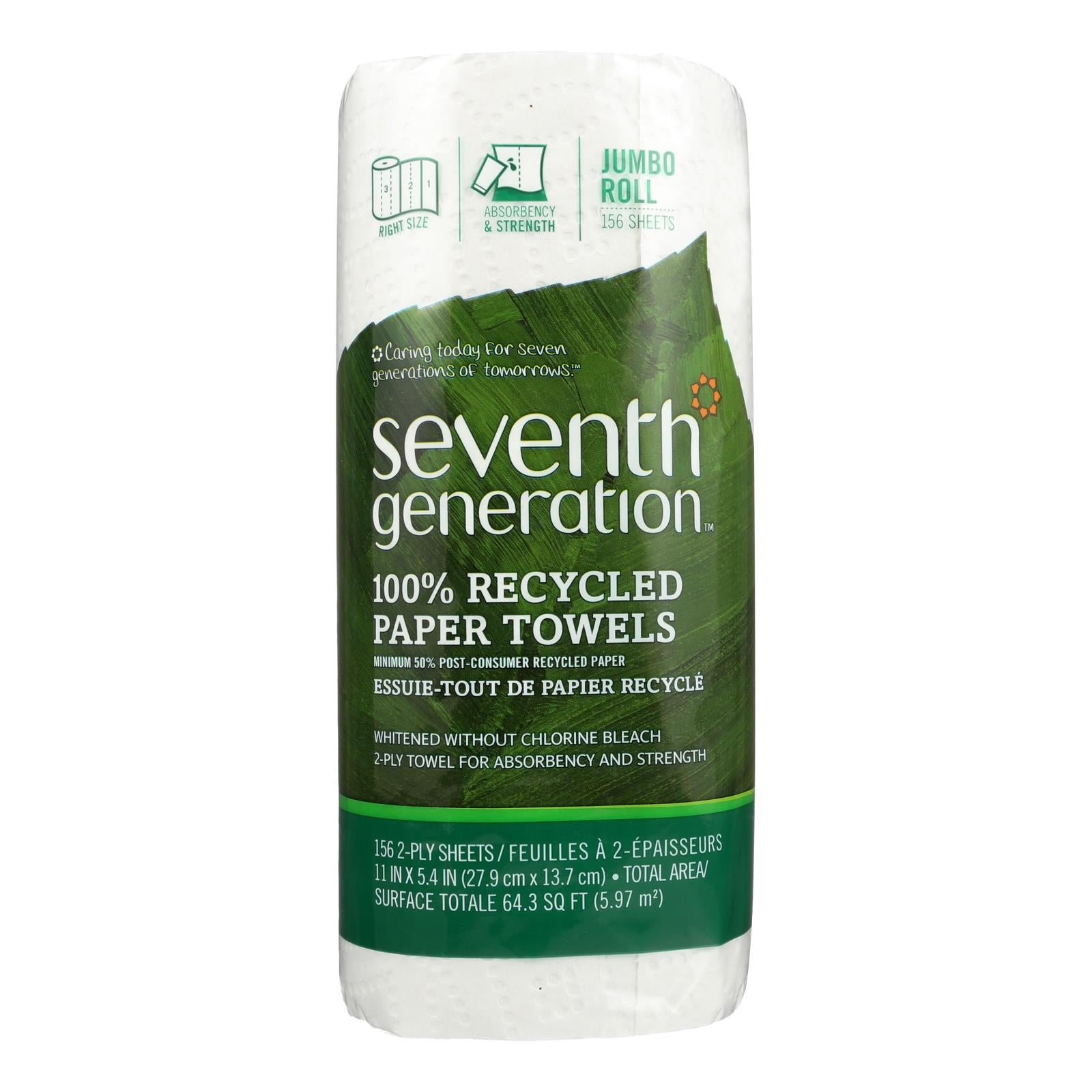 Seventh Generation Paper Towels - White - 156 Sheet Roll - Case Of 24 - Eco-Friendly Home & Grocery