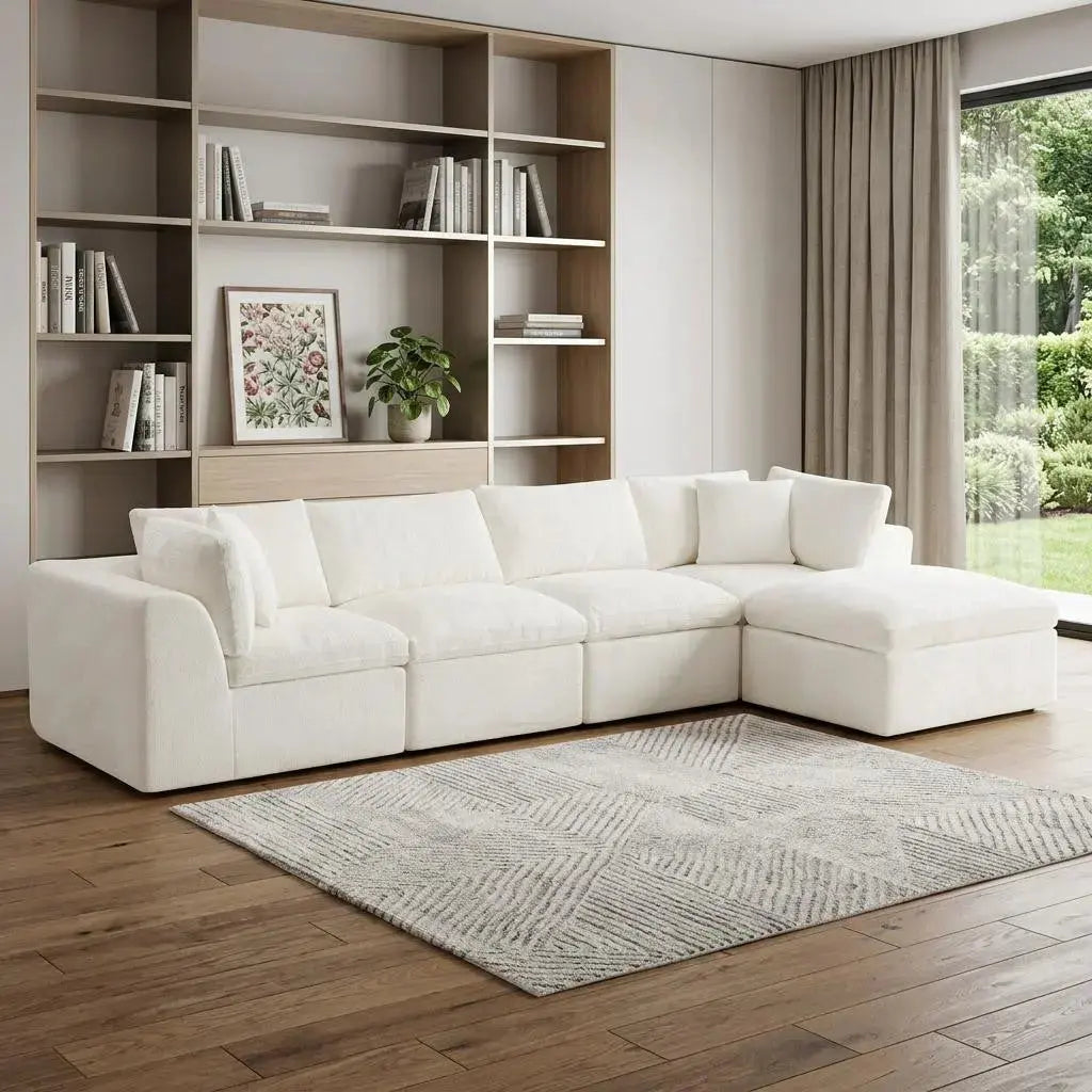 138" Beige Chenille Modular Sofa With Ottoman And Toss Pillows Homeroots Living Room