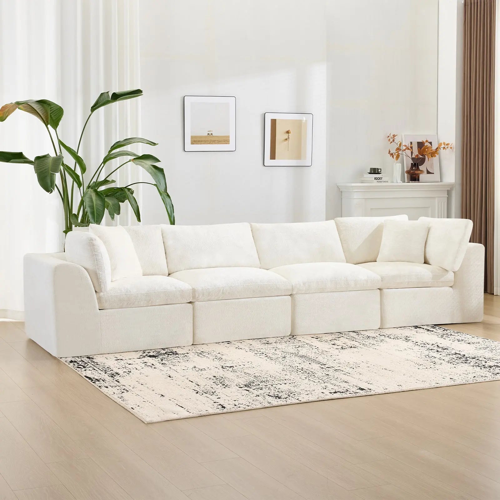 138" Beige Chenille Modular Sofa With Toss Pillows Homeroots Living Room